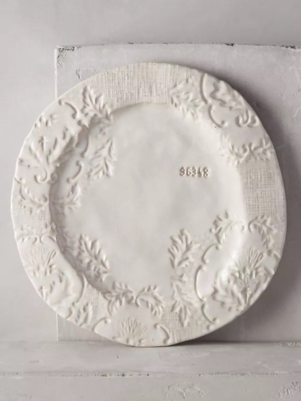 Anthropologie retired Forest Walk dinner plate embossed floral and leaf pattern